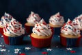 Patriotic Delights: Red, White, and Blue Cupcakes for 4th July Celebration. created with Generative AI Royalty Free Stock Photo