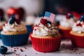 Patriotic Delights: Red, White, and Blue Cupcakes for 4th July Celebration. created with Generative AI Royalty Free Stock Photo