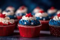 Patriotic Delights: Red, White, and Blue Cupcakes for 4th July Celebration. created with Generative AI