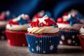 Patriotic Delights: Red, White, and Blue Cupcakes for 4th July Celebration. created with Generative AI Royalty Free Stock Photo