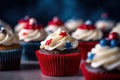 Patriotic Delights: Red, White, and Blue Cupcakes for 4th July Celebration. created with Generative AI Royalty Free Stock Photo