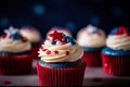 Patriotic Delights: Red, White, and Blue Cupcakes for 4th July Celebration. created with Generative AI Royalty Free Stock Photo