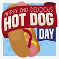 Patriotic Design for American Hot Dog Day with Ribbons, Vector Illustration