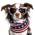 Patriotic Dog Celebrating 4th Of July Freedom Independence Day Of America With Wearing Stars And Stripes USA Flag, Generative AI