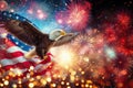 Patriotic Eagle against American Flag and Fireworks, Memorial Day, Proud