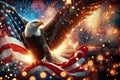 Patriotic Eagle against American Flag and Fireworks, Memorial Day, Proud