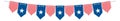 Patriotic flags hanging. Holiday party garland. Paper bunting