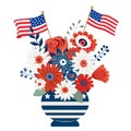 Patriotic flowers bouquet in vase. Vector illustration on white background