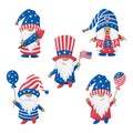 Patriotic Gnome set in Red and Blue on white background. Scandinavian Nordic Gnomes to celebrate 4th of July Day. For greeting Royalty Free Stock Photo