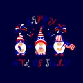 Patriotic gnomes Happy 4th of july with american flag, popcorn, fireworks. Vector illustration. Independence day concept Royalty Free Stock Photo