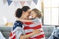 Family with American flag Royalty Free Stock Photo