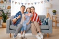 Family with American flag Royalty Free Stock Photo
