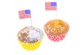 Patriotic holiday 4th of july: cupcakes with American flag. Royalty Free Stock Photo