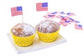 Patriotic holiday 4th of july: cupcakes with American flag. Royalty Free Stock Photo