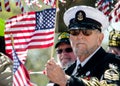 Patriotic naval officer with american flag