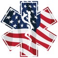 Patriotic Paramedic EMT Medical Service Symbol with USA Flag Overlay Isolated Vector Illustration Royalty Free Stock Photo