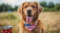 Patriotic Pooch: Cute Dog Wearing American Flag Bandana Royalty Free Stock Photo