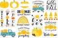 Fall Svg bundle. Pumpkins truck Svg. Autumn gnomes Svg cut file. Pumpkin clipart. Vector illustration isolated on white background