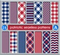 Patriotic set of white , blue, red seamless patterns Royalty Free Stock Photo