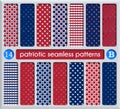 Patriotic set of white , blue, red seamless patterns Royalty Free Stock Photo