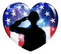 Patriotic Soldier Saluting American Flag Heart