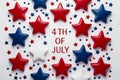 Patriotic stars in red, blue, white celebrating Independence Day with bold 4th OF JULY text. Royalty Free Stock Photo