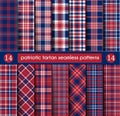 Patriotic Tartan Set of White , Blue, Red Seamless Patterns Royalty Free Stock Photo