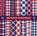 Patriotic Tartan Set of White , Blue, Red Seamless Patterns Royalty Free Stock Photo