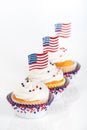 Patriotic 4th of July celebration cupcakes with American flags Royalty Free Stock Photo