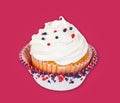 Patriotic 4th of July or Memorial Day cupcake on red background Royalty Free Stock Photo