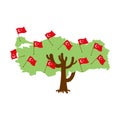 Patriotic tree Turkey map. Turkish flag. Royalty Free Stock Photo