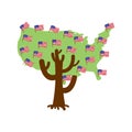 Patriotic tree USA map. America flag. National political Plant.