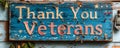 Patriotic tribute to military service members with a Thank You Veterans message on a white wooden background, adorned by an