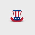 Patriotic Uncle Sam Hat isolated. Symbol of the United States of America a hat with American stars and stripes. Design