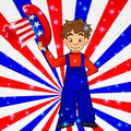 Patriotic Uncle Sam hat in young america boy hand: for 4th of July public holiday card greetings, vector. Cartoon Royalty Free Stock Photo