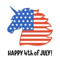 Patriotic unicorn faces with flag of the USA. Happy 4th of july card. Independence day Royalty Free Stock Photo