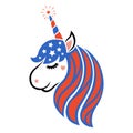 Patriotic unicorn faces with symbols of the USA. Happy 4th of july. Independence day Royalty Free Stock Photo