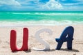 Patriotic USA background on the sandy beach Royalty Free Stock Photo