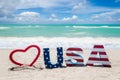 Patriotic USA background on the sandy beach Royalty Free Stock Photo