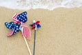 Patriotic USA background on the sandy beach Royalty Free Stock Photo