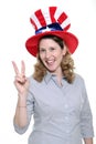 Patriotic Woman Flashing Peace Symbol