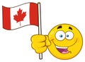 Patriotic Yellow Cartoon Emoji Face Character Waving An Canadian Flag