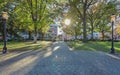 Patriots` Farewell Fountain on Morristown Green late fall afternoon