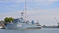 Patrol warship moored at pier in port of Baltiysk