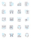 Patron assistance linear icons set. Helpdesk, Guidance, Counseling, Support, Advice, Assistance, Service line vector and
