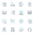 Patron assistance linear icons set. Helpdesk, Guidance, Counseling, Support, Advice, Assistance, Service line vector and