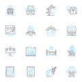 Patron service linear icons set. Assistance, Support, Helpdesk, Courtesy, Care, Hospitality, Response line vector and