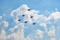 Patrouille Suisse airshow. Concept of teamwork at high speed