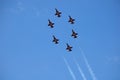 Patrouille Suisse airshow. Concept of teamwork at high speed