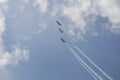 Patrouille Suisse airshow. Concept of teamwork at high speed